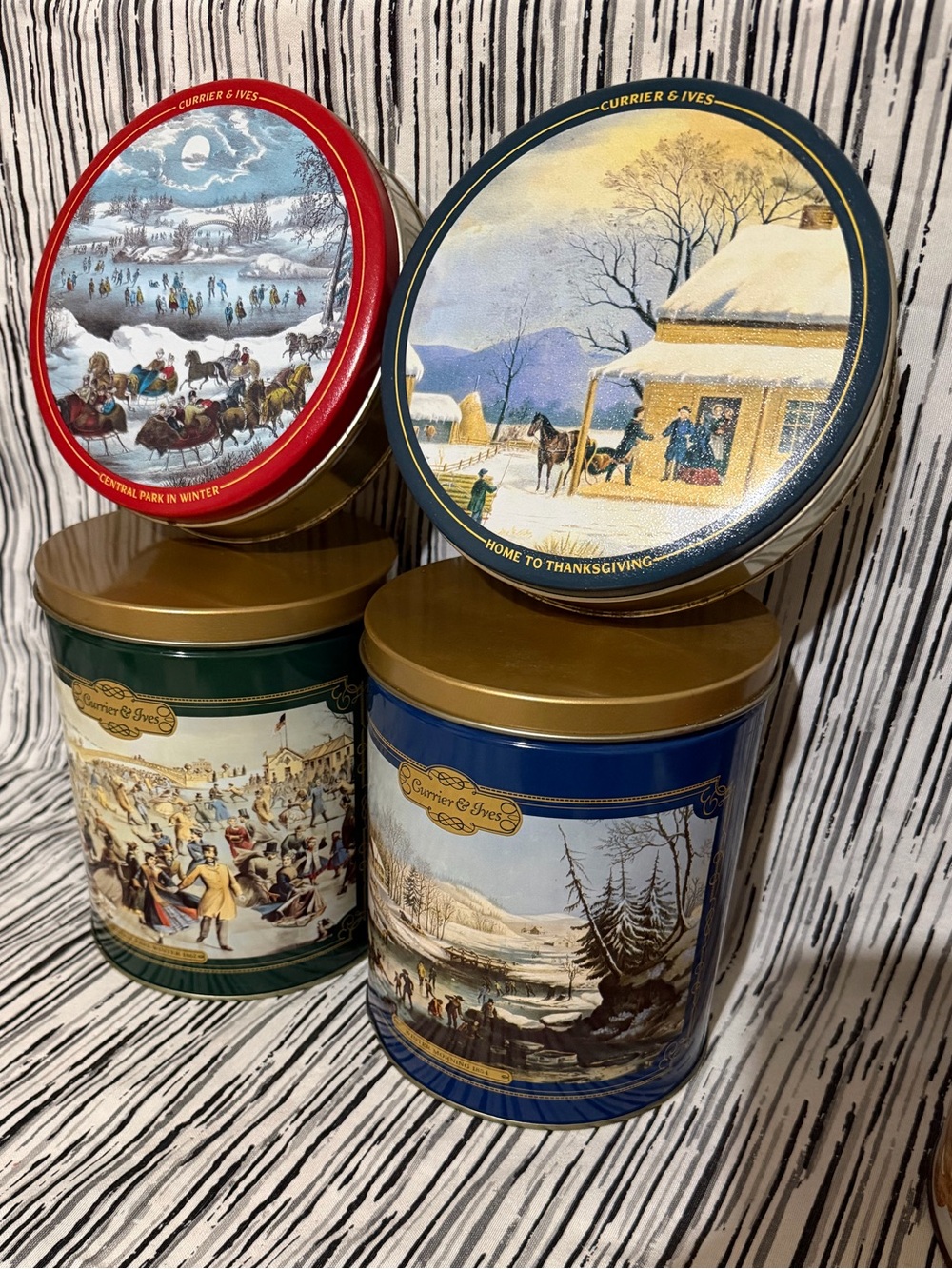 Vintage Currier & Ives Decorative Canisters Featuring Antique Painting Set of 4